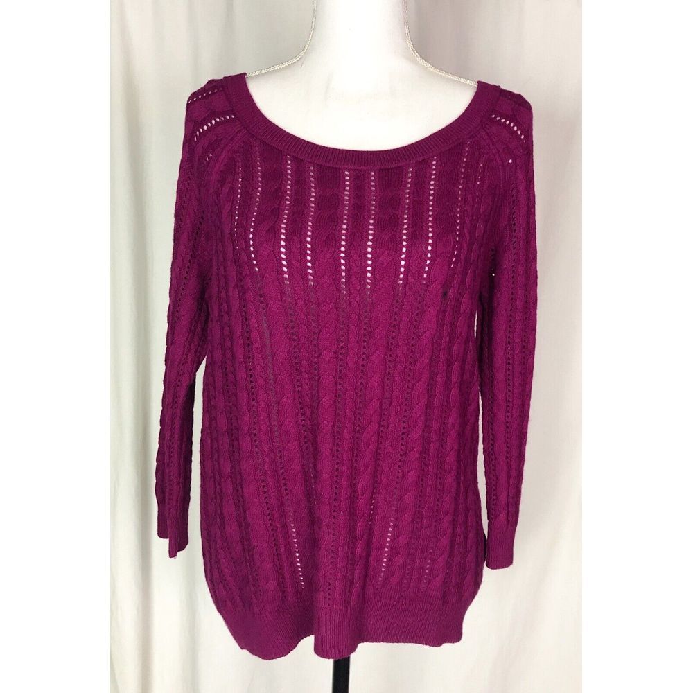 AE American Eagle Outfitters New Maroon Pink‎ Cable-Knit Sweater 3/4 sleeve M